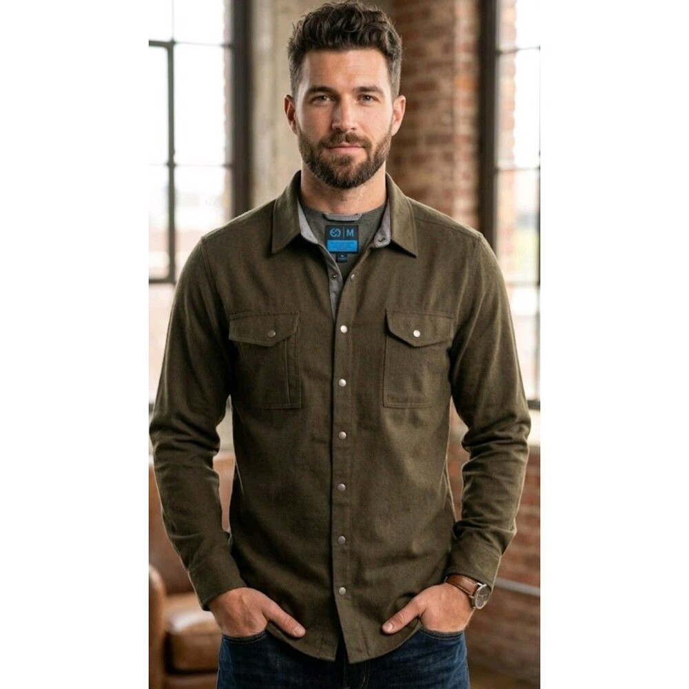 LA Police Gear Flannel Shirt Size XL Snap Buttons Pockets Green Cotton/Rayon